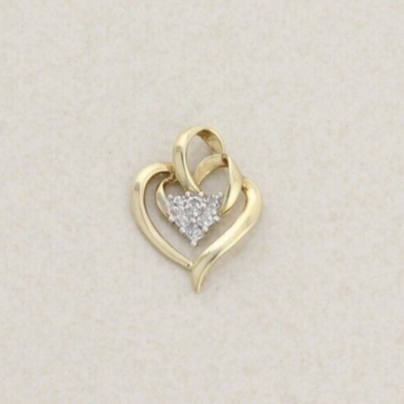 Pendant Only 10k Yellow Gold Diamond Heart Pendant - Picture 1 of 6
